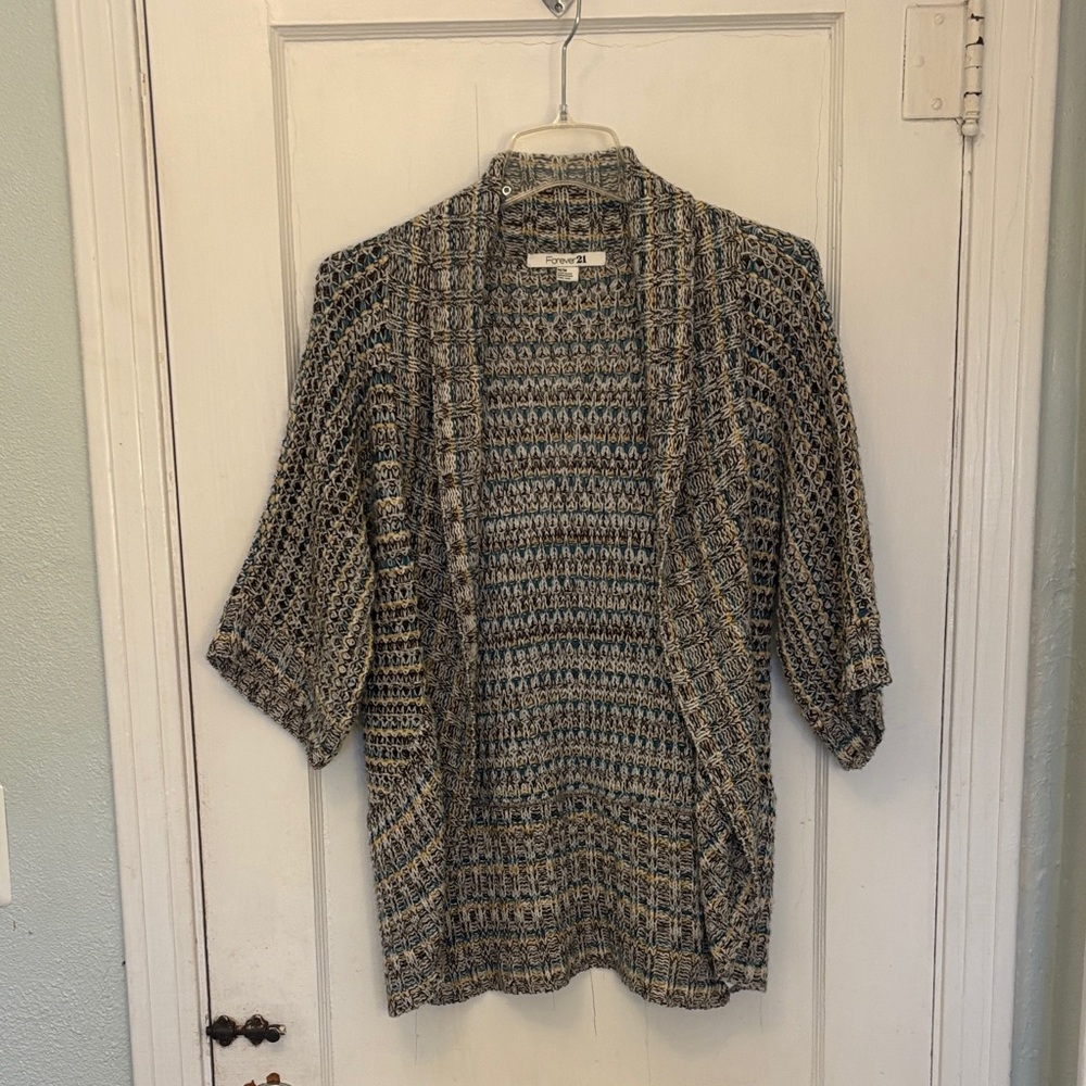 Forever 21 Textured Knit Cardigan - Multicolor